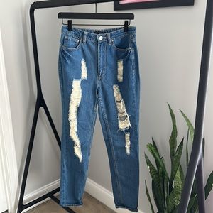 Forever 21 Distressed Ripped Oversized Boyfriend Jeans Blue Size 26